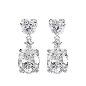 🔥 New Colorful Radiant Cut Heart Diamond CZ Drop Earrings for Women, HA4396